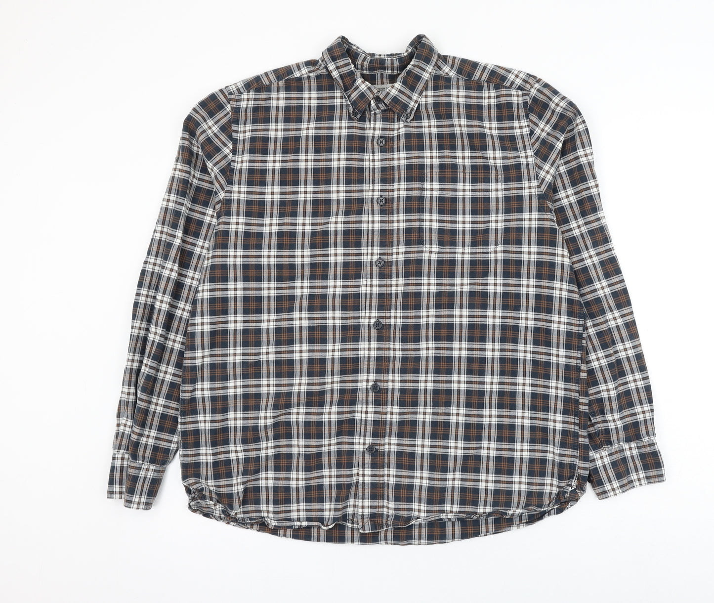 TU Mens Blue Plaid Cotton Button-Up Size L Collared Button