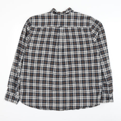 TU Mens Blue Plaid Cotton Button-Up Size L Collared Button