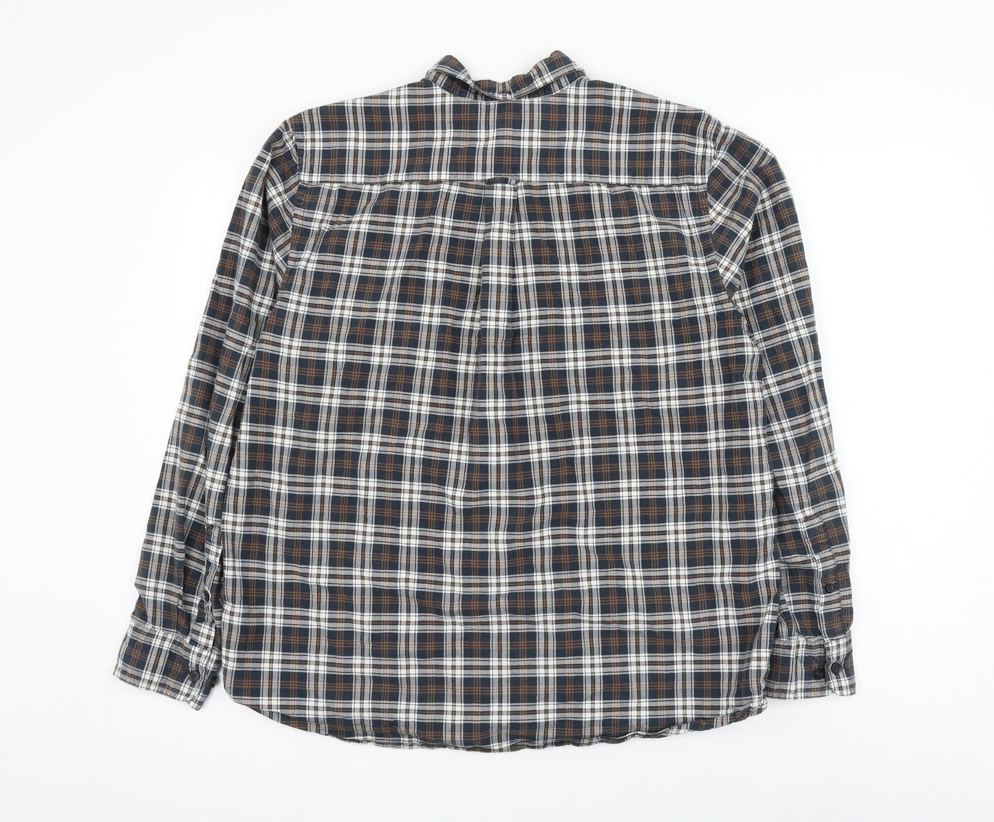 TU Mens Blue Plaid Cotton Button-Up Size L Collared Button