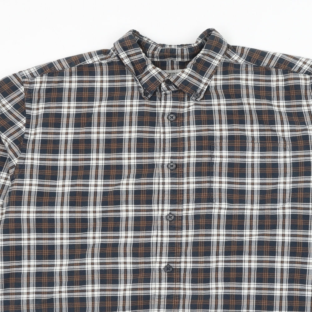 TU Mens Blue Plaid Cotton Button-Up Size L Collared Button