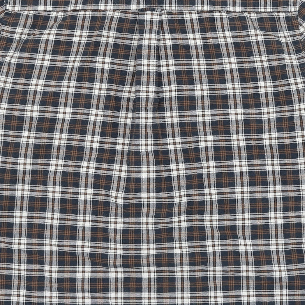 TU Mens Blue Plaid Cotton Button-Up Size L Collared Button