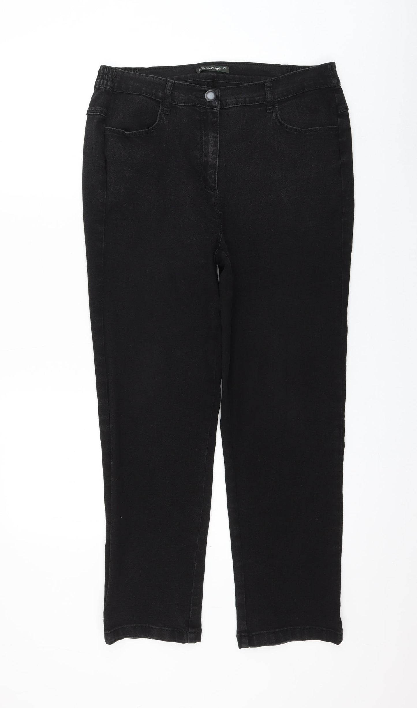 Bonmarché Womens Black Cotton Straight Jeans Size 14 L26 in Regular Zip