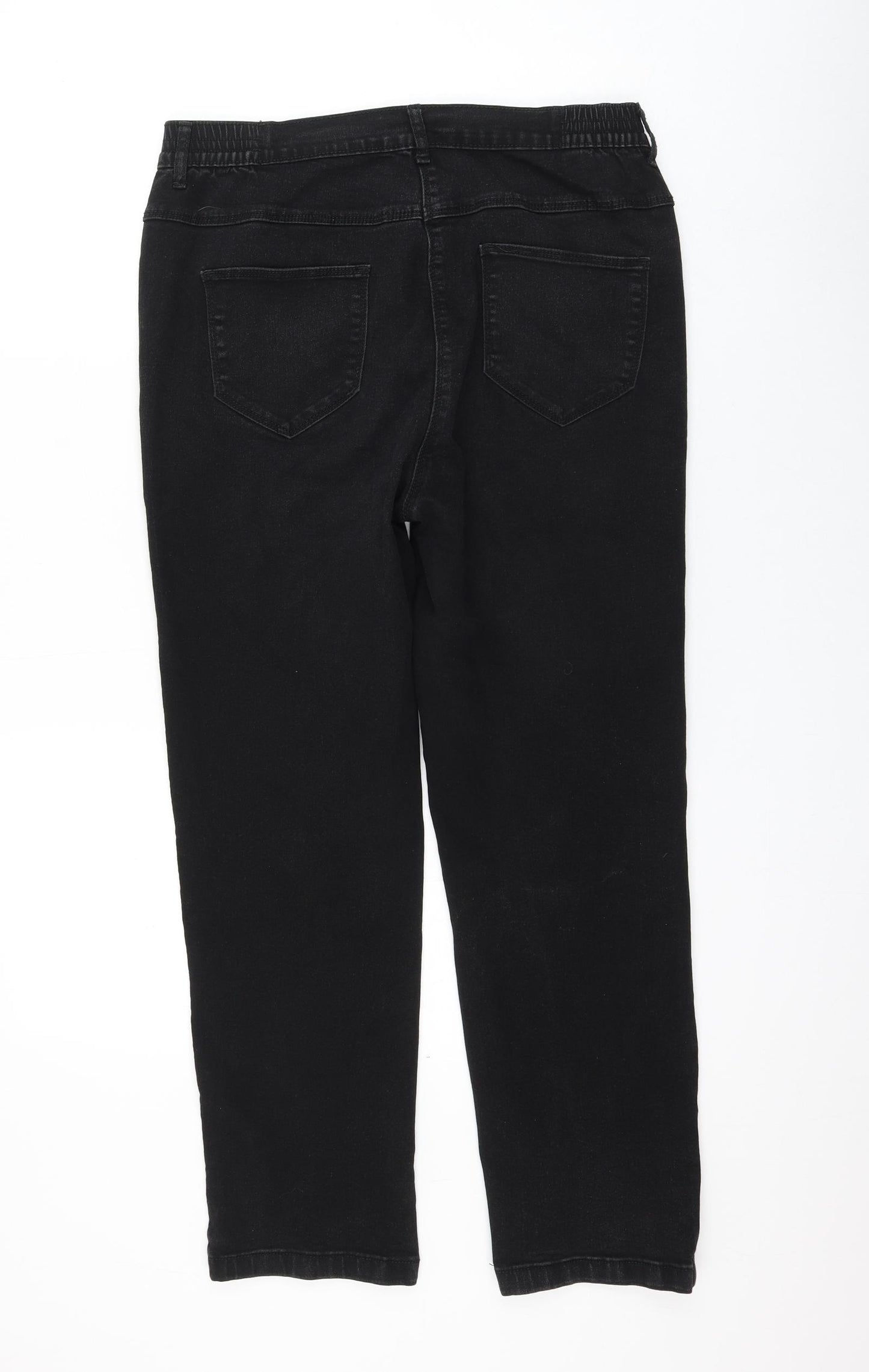 Bonmarché Womens Black Cotton Straight Jeans Size 14 L26 in Regular Zip