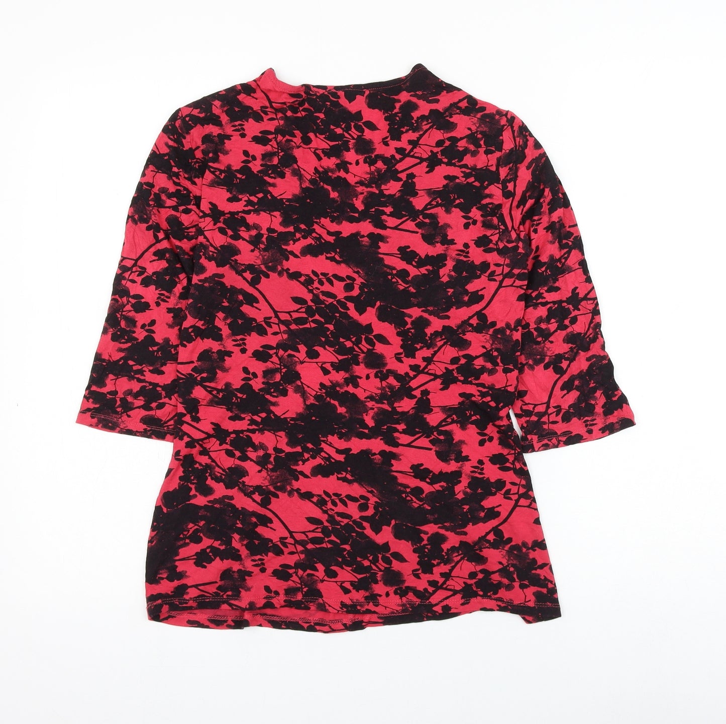 Billie & Blossum Womens Red Floral Viscose Basic Blouse Size 12 V-Neck - Knot Front