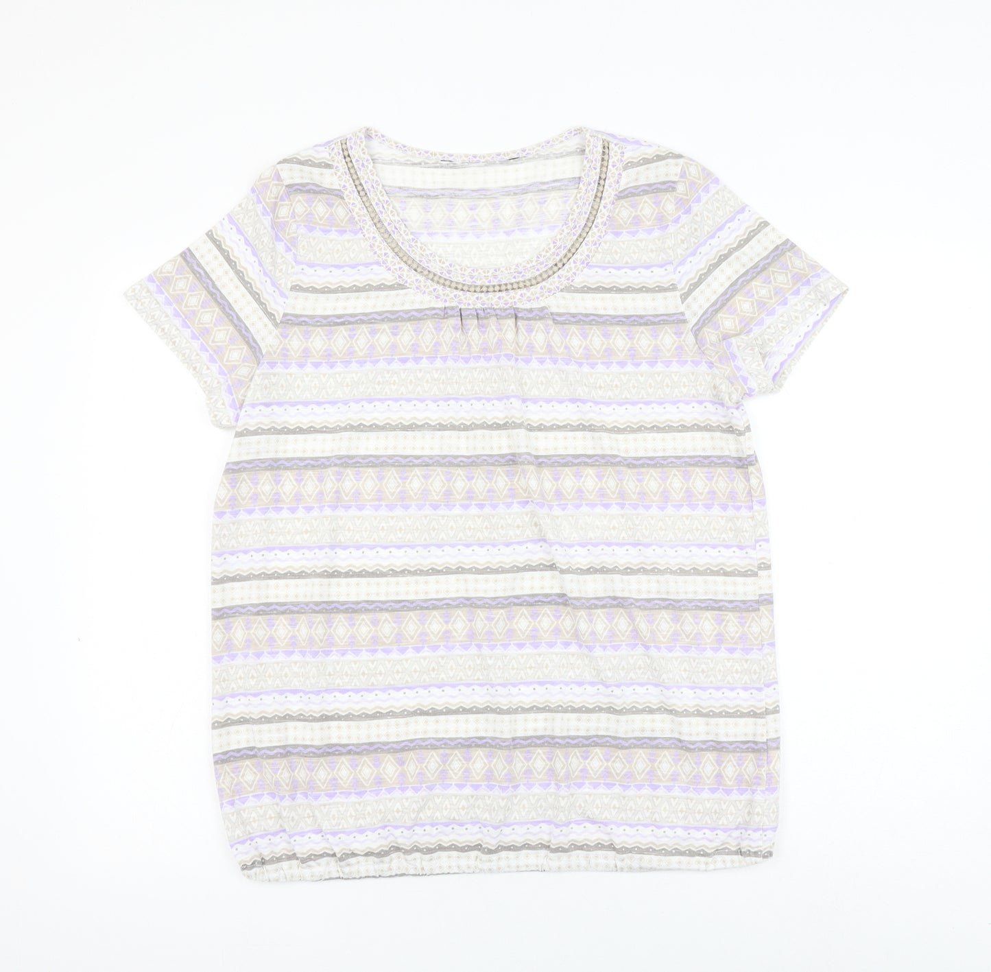 Preworn Womens Multicoloured Geometric Polyester Basic Blouse Size 16 Scoop Neck