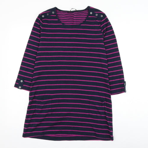 Bonmarché Womens Blue Round Neck Striped Polyester Pullover Jumper Size S