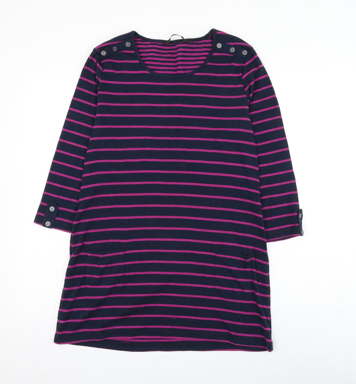 Bonmarché Womens Blue Round Neck Striped Polyester Pullover Jumper Size S