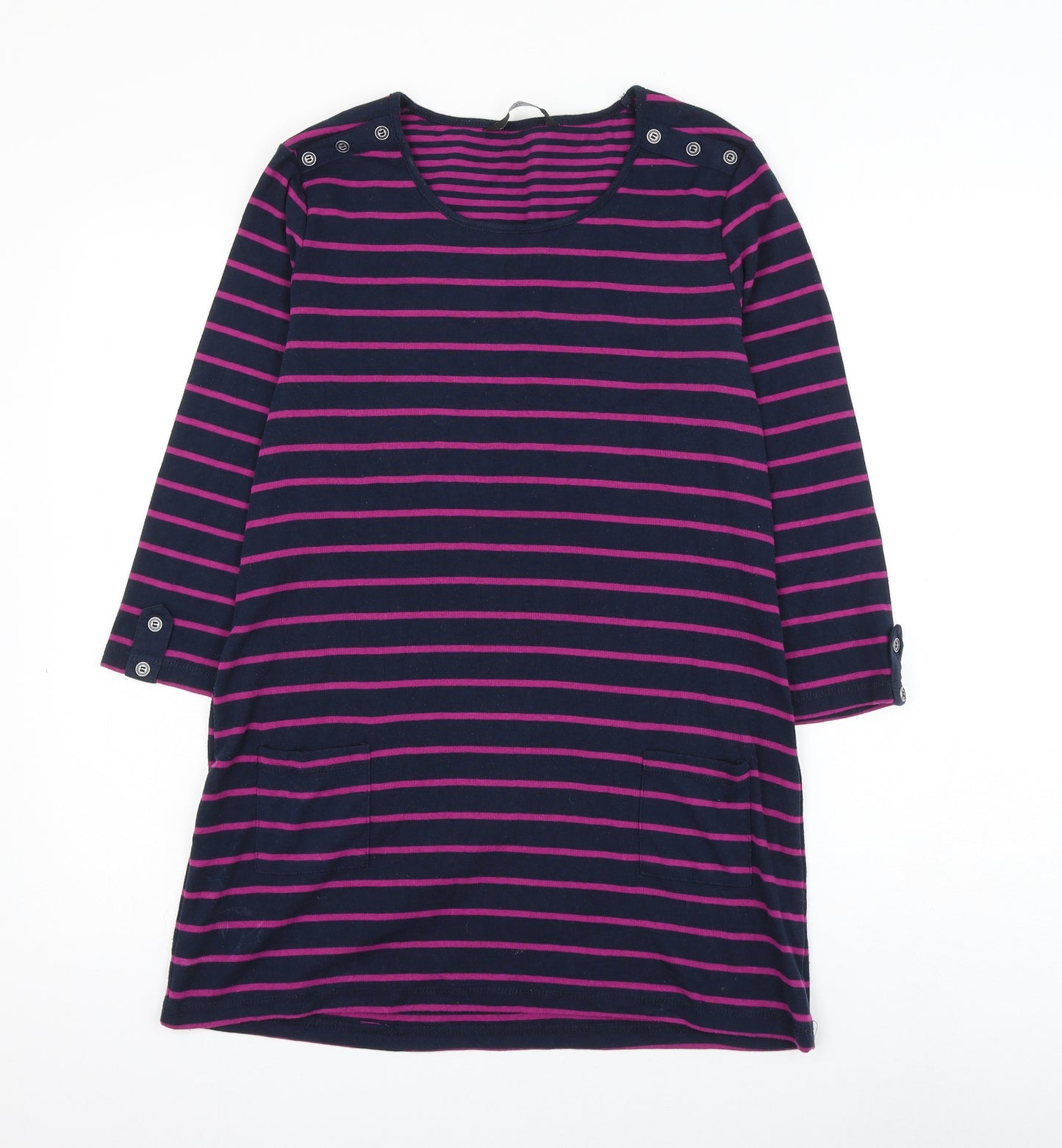Bonmarché Womens Blue Round Neck Striped Polyester Pullover Jumper Size S