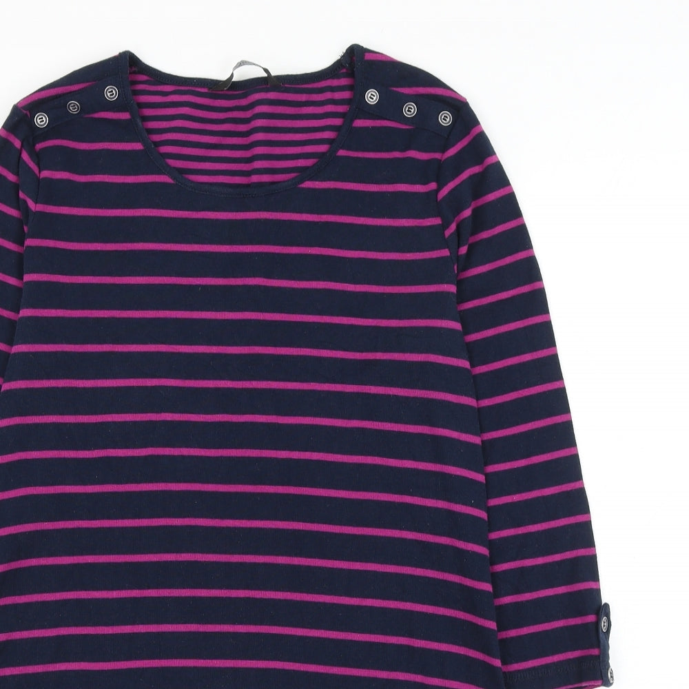 Bonmarché Womens Blue Round Neck Striped Polyester Pullover Jumper Size S