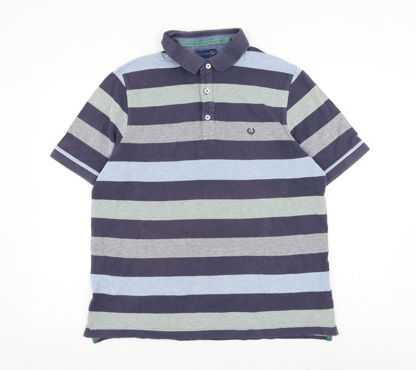 Matalan Mens Blue Striped Cotton Polo Size XL Collared Button