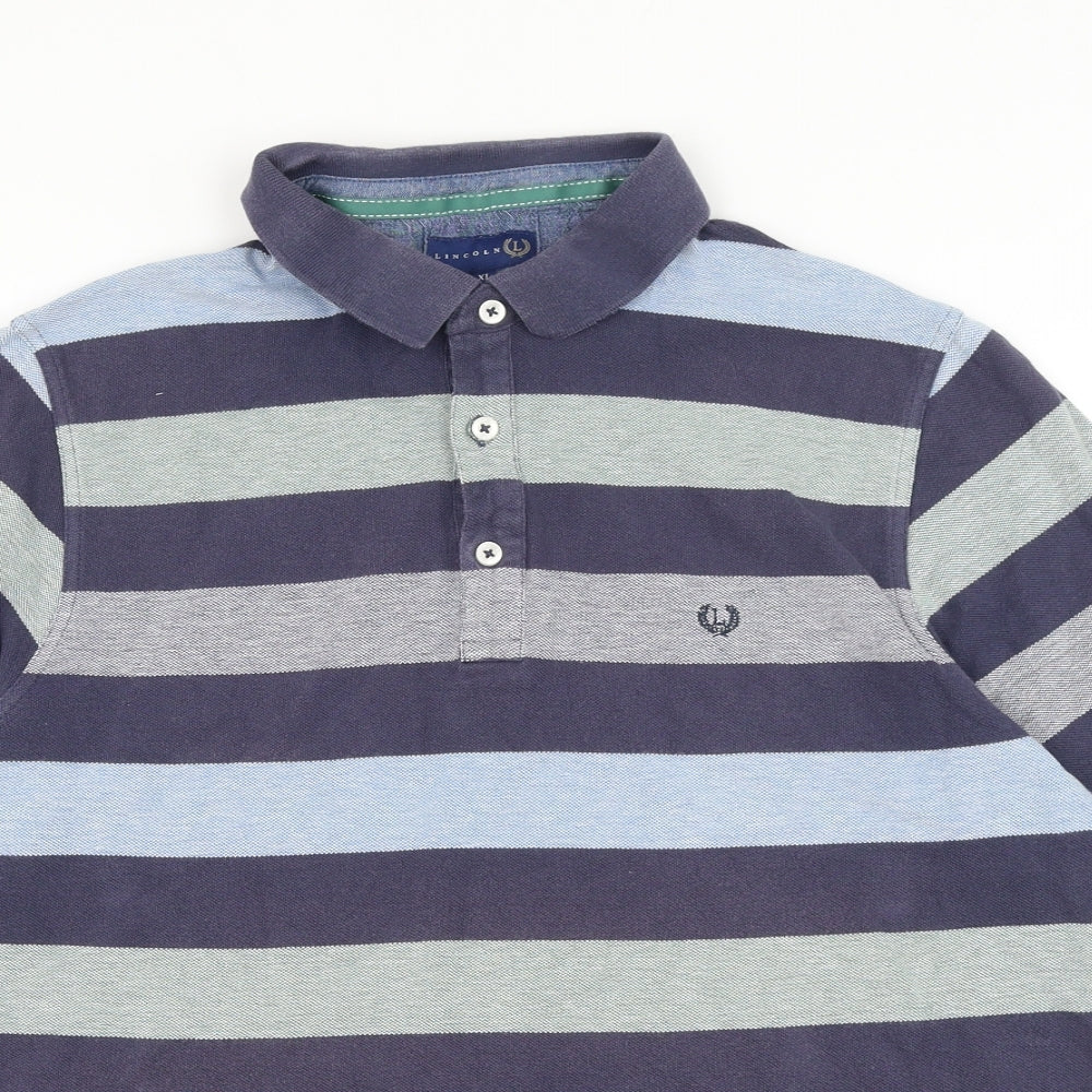 Matalan Mens Blue Striped Cotton Polo Size XL Collared Button