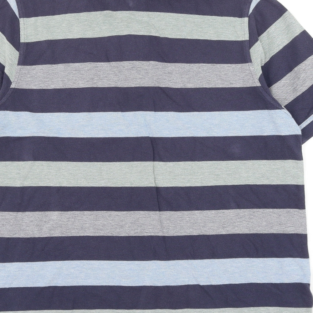 Matalan Mens Blue Striped Cotton Polo Size XL Collared Button