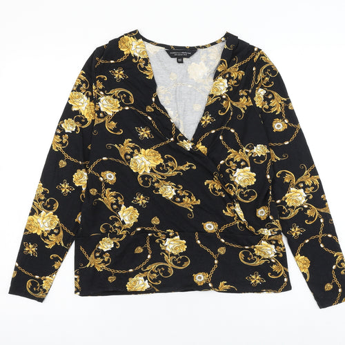 Dorothy Perkins Womens Black Floral Viscose Basic Blouse Size 12 V-Neck
