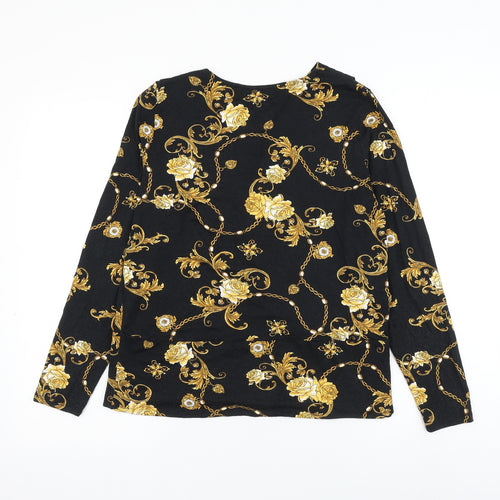 Dorothy Perkins Womens Black Floral Viscose Basic Blouse Size 12 V-Neck