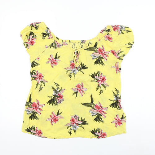 Dorothy Perkins Womens Yellow Floral Viscose Basic Blouse Size 12 Round Neck