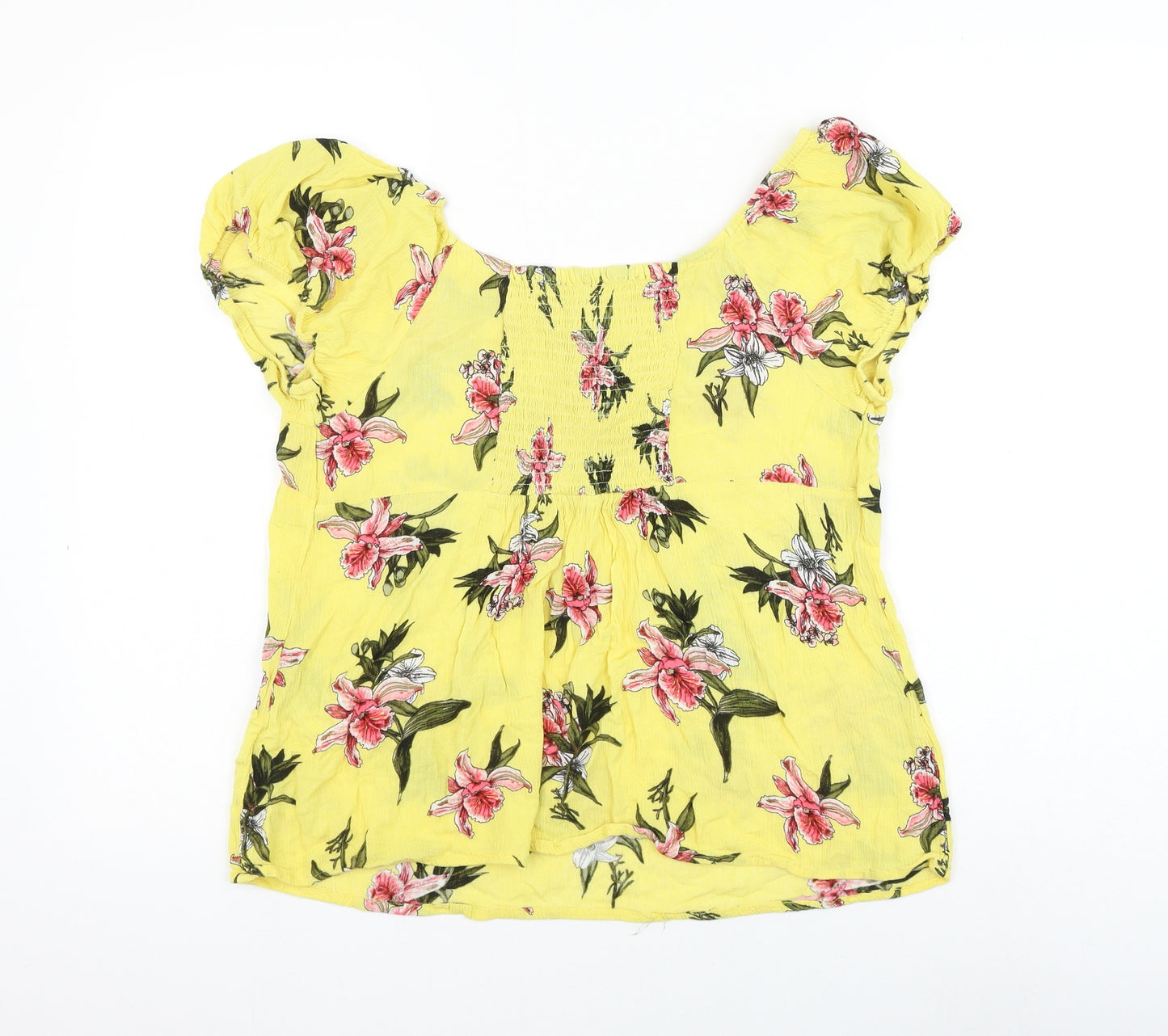 Dorothy Perkins Womens Yellow Floral Viscose Basic Blouse Size 12 Round Neck