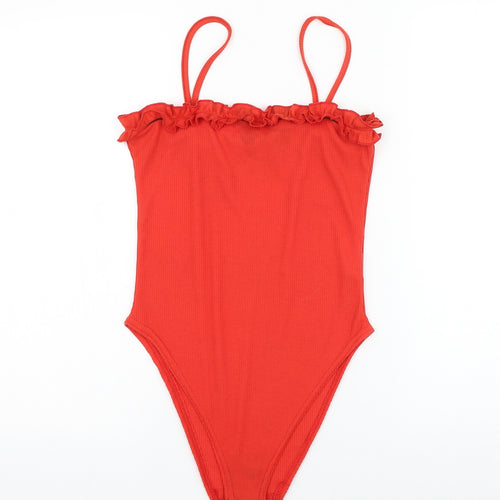 Boohoo Womens Red Polyester Bodysuit One-Piece Size 10 Snap