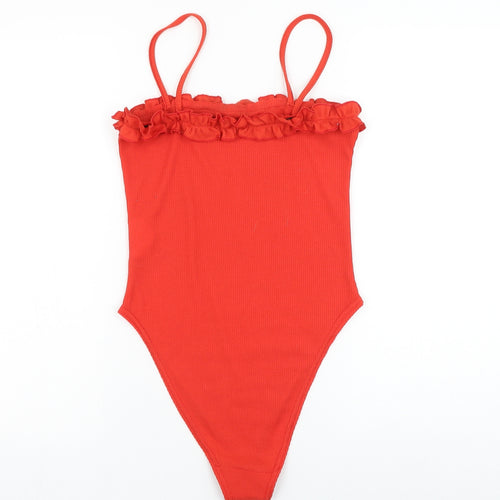 Boohoo Womens Red Polyester Bodysuit One-Piece Size 10 Snap