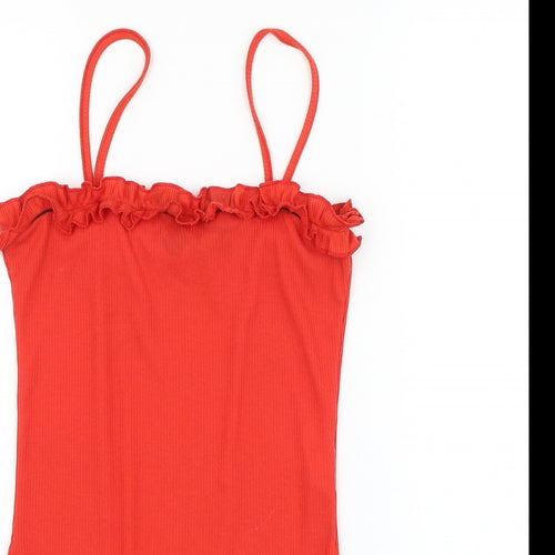 Boohoo Womens Red Polyester Bodysuit One-Piece Size 10 Snap