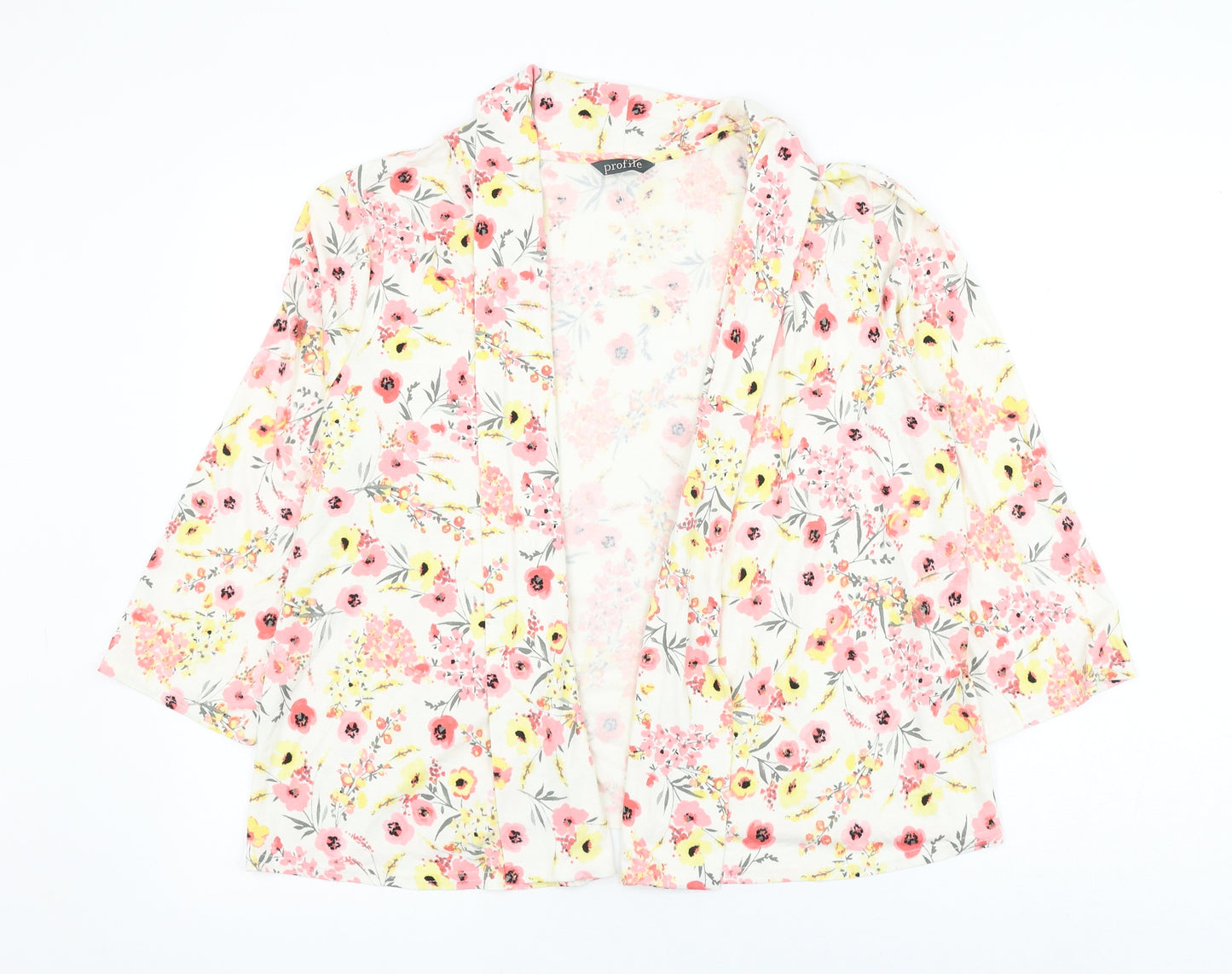 BHS Womens White V-Neck Floral Viscose Cardigan Jumper Size 18