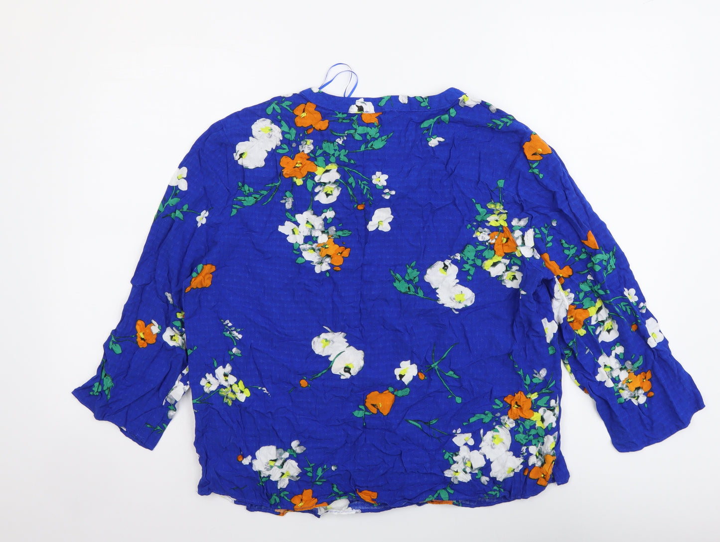 Papaya Womens Blue Floral Viscose Basic Blouse Size 16 V-Neck