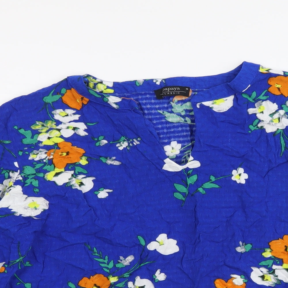 Papaya Womens Blue Floral Viscose Basic Blouse Size 16 V-Neck