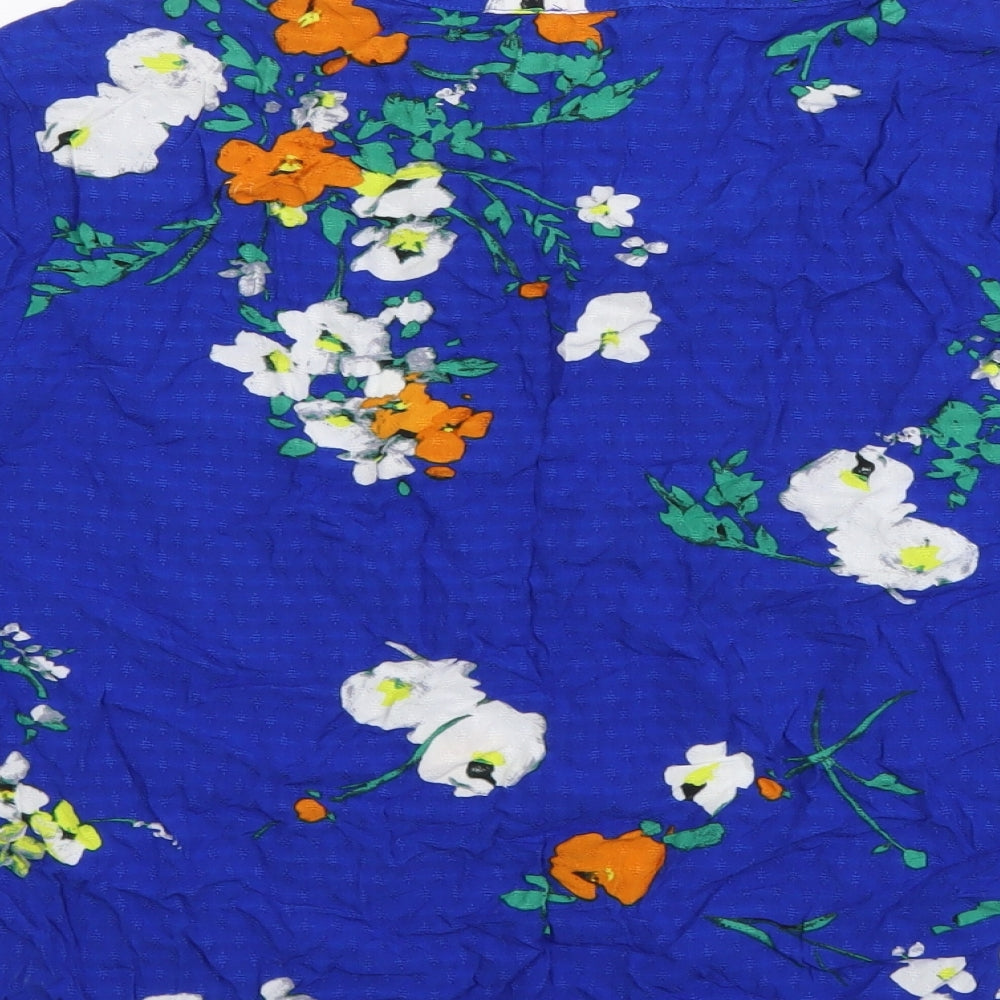Papaya Womens Blue Floral Viscose Basic Blouse Size 16 V-Neck