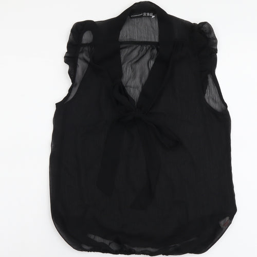 Atmosphere Womens Black Polyester Basic T-Shirt Size 8 V-Neck - Pussy Bow