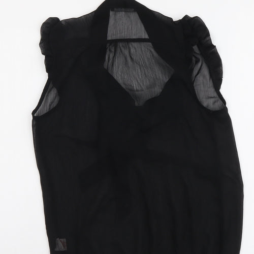 Atmosphere Womens Black Polyester Basic T-Shirt Size 8 V-Neck - Pussy Bow