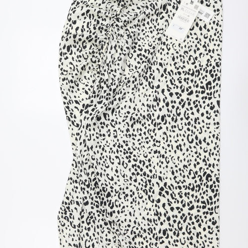 Zara Womens White Animal Print Polyester Straight & Pencil Skirt Size XL Zip - Leopard pattern