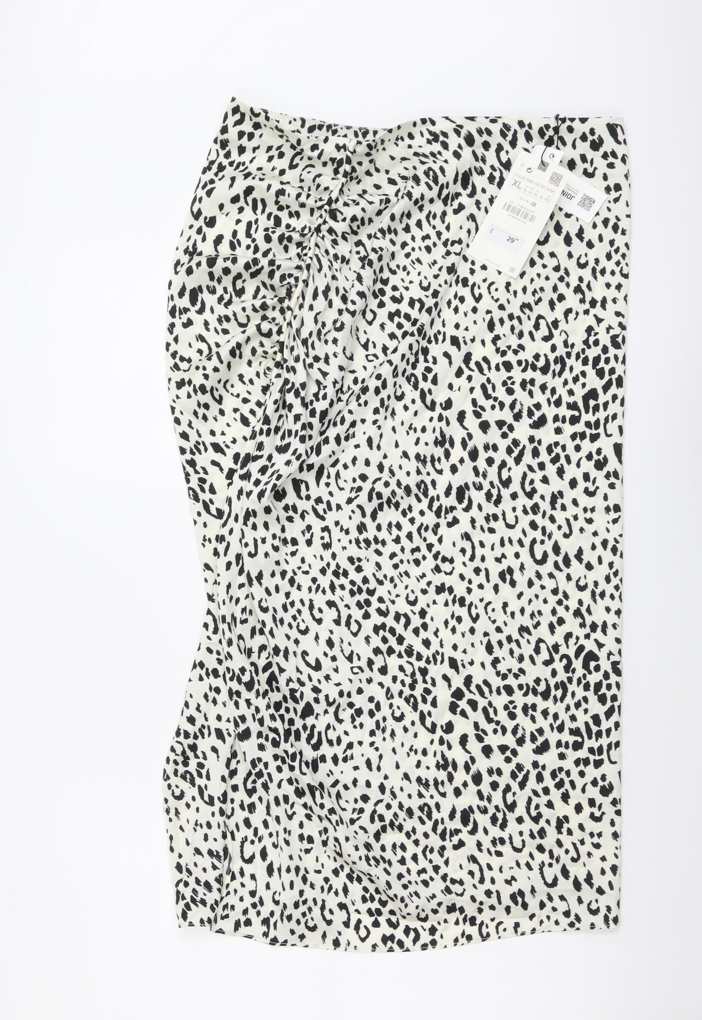 Zara Womens White Animal Print Polyester Straight & Pencil Skirt Size XL Zip - Leopard pattern