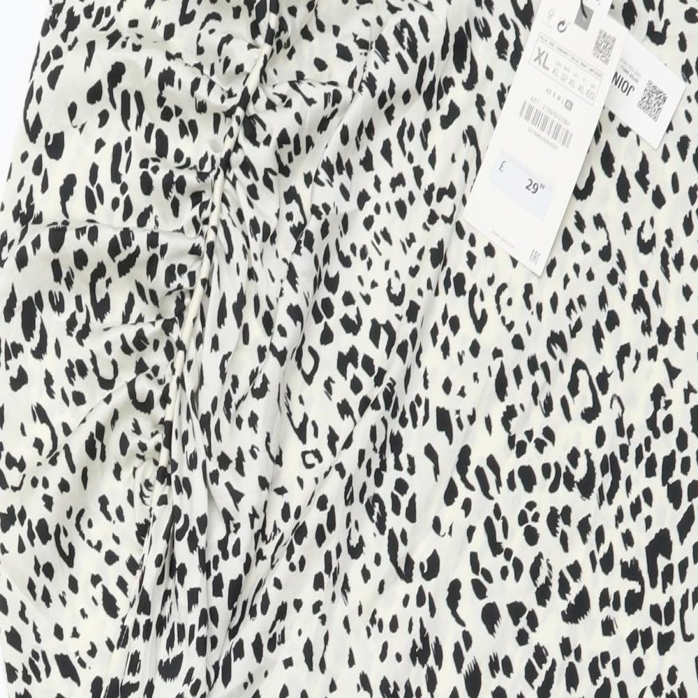 Zara Womens White Animal Print Polyester Straight & Pencil Skirt Size XL Zip - Leopard pattern