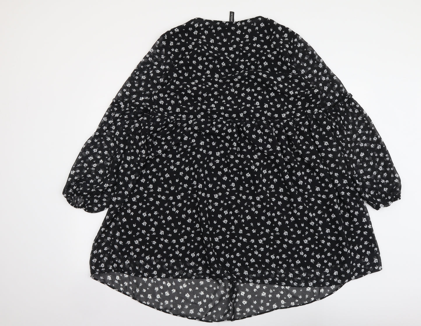 H&M Womens Black Floral Polyester A-Line Size L V-Neck Pullover