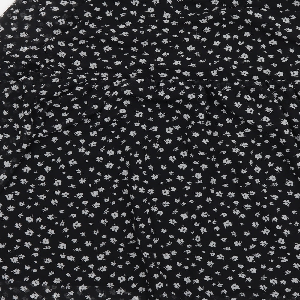 H&M Womens Black Floral Polyester A-Line Size L V-Neck Pullover