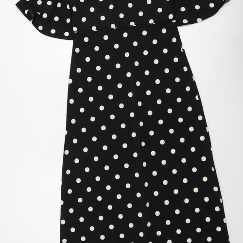 H&M Womens Black Polka Dot Polyester A-Line Size S Round Neck Pullover