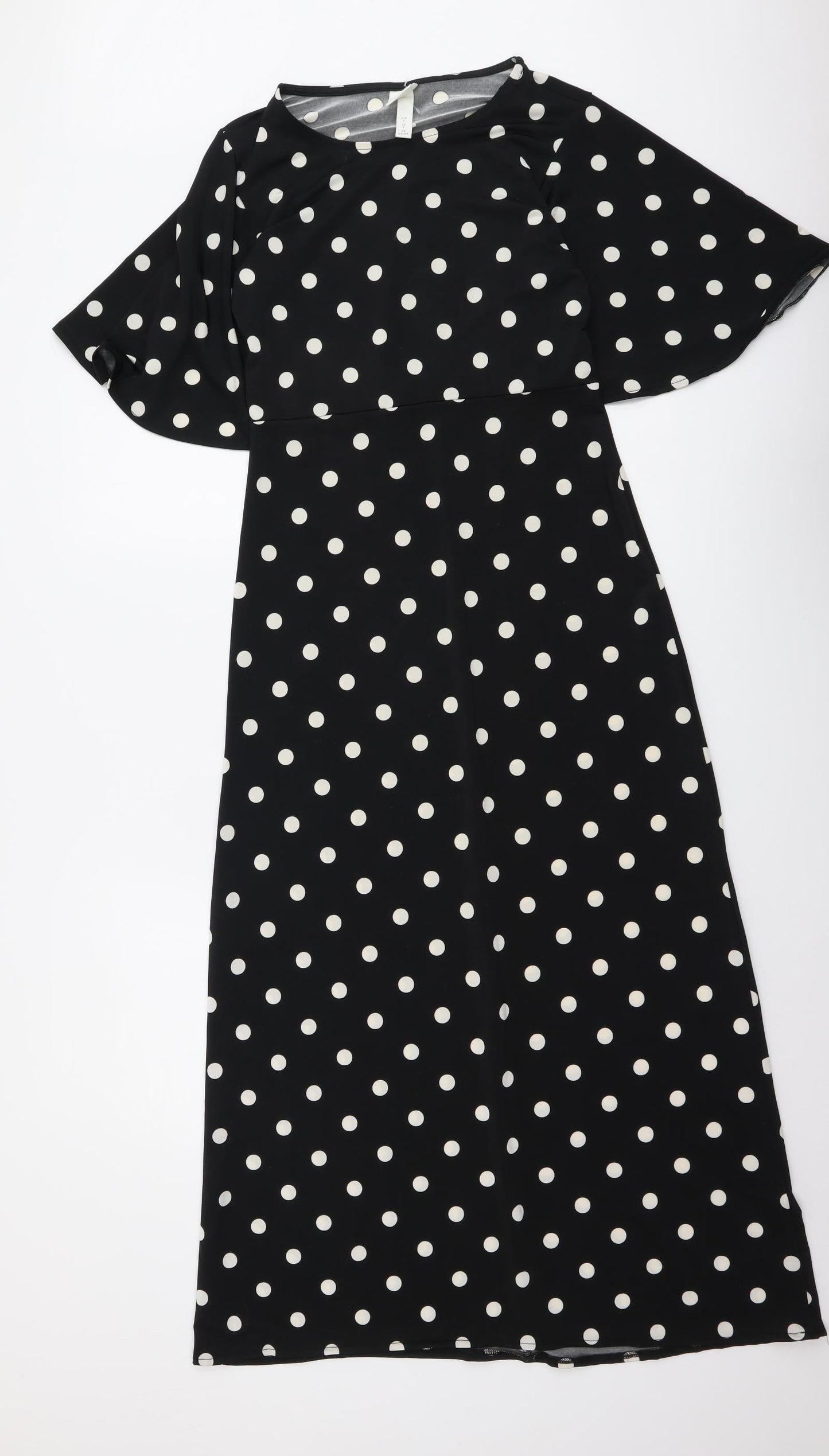 H&M Womens Black Polka Dot Polyester A-Line Size S Round Neck Pullover