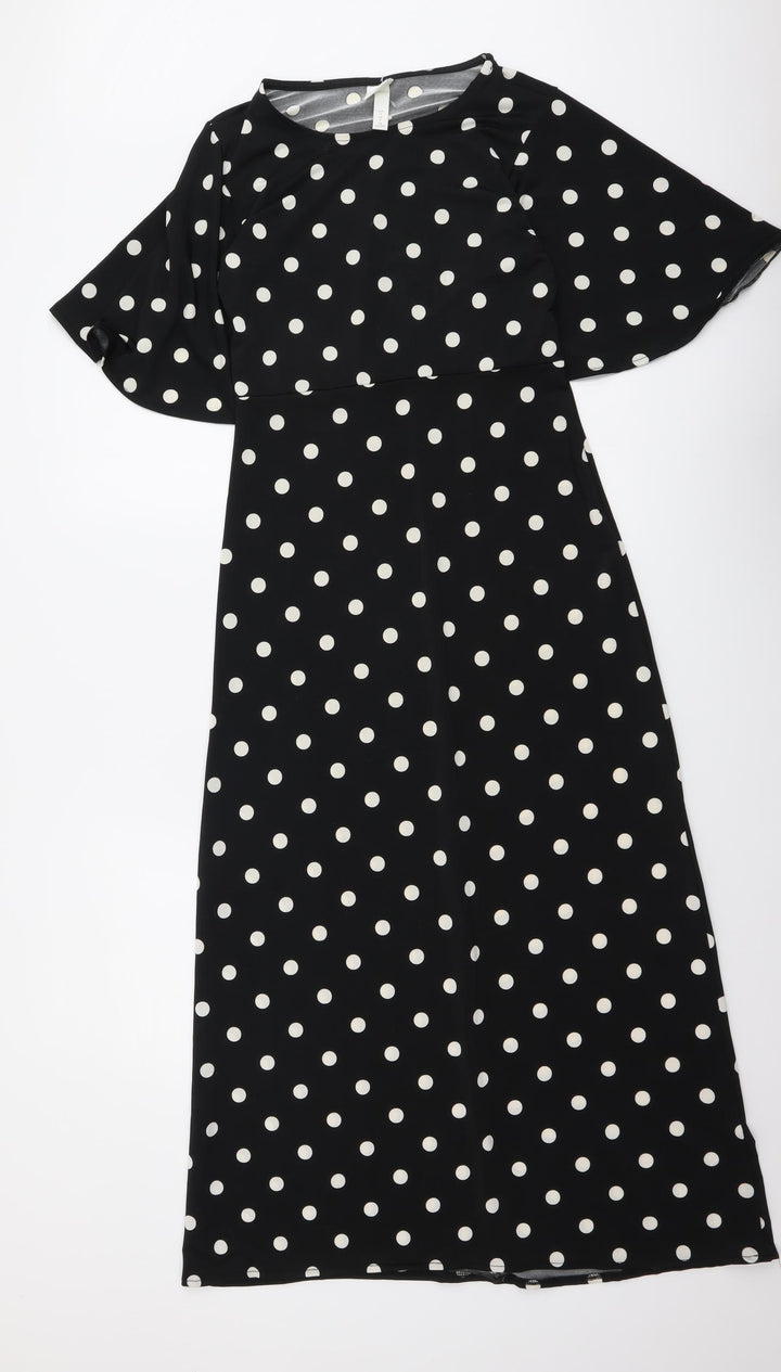 H&M Womens Black Polka Dot Polyester A-Line Size S Round Neck Pullover