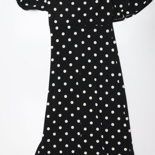 H&M Womens Black Polka Dot Polyester A-Line Size S Round Neck Pullover