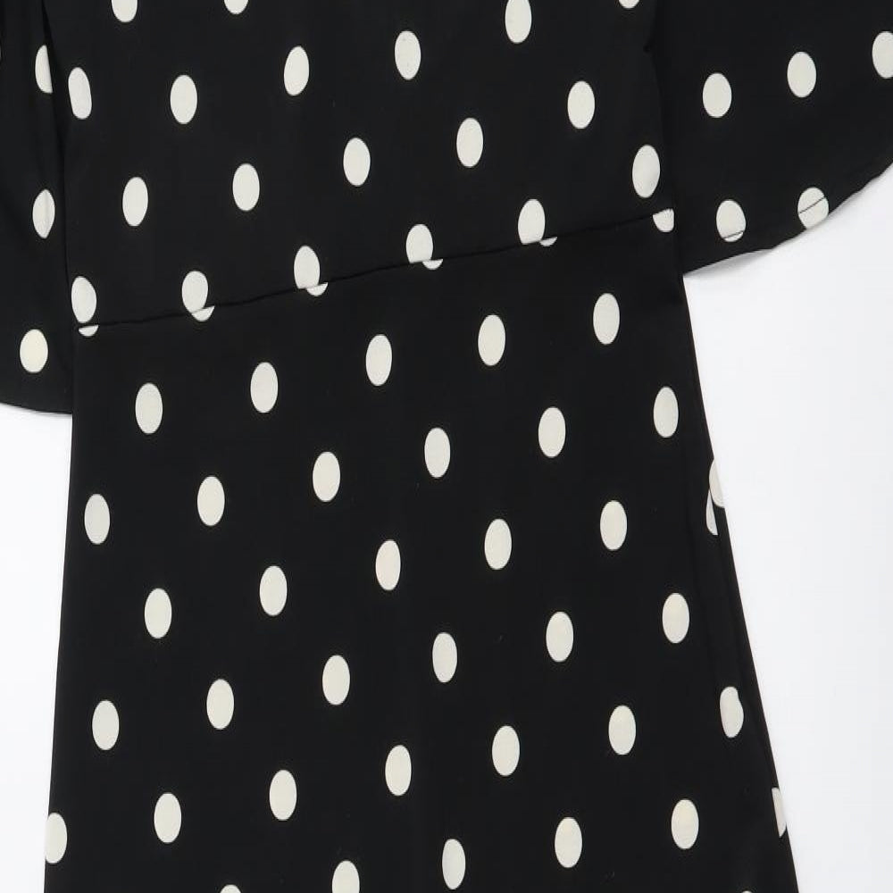 H&M Womens Black Polka Dot Polyester A-Line Size S Round Neck Pullover