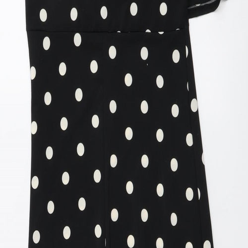 H&M Womens Black Polka Dot Polyester A-Line Size S Round Neck Pullover