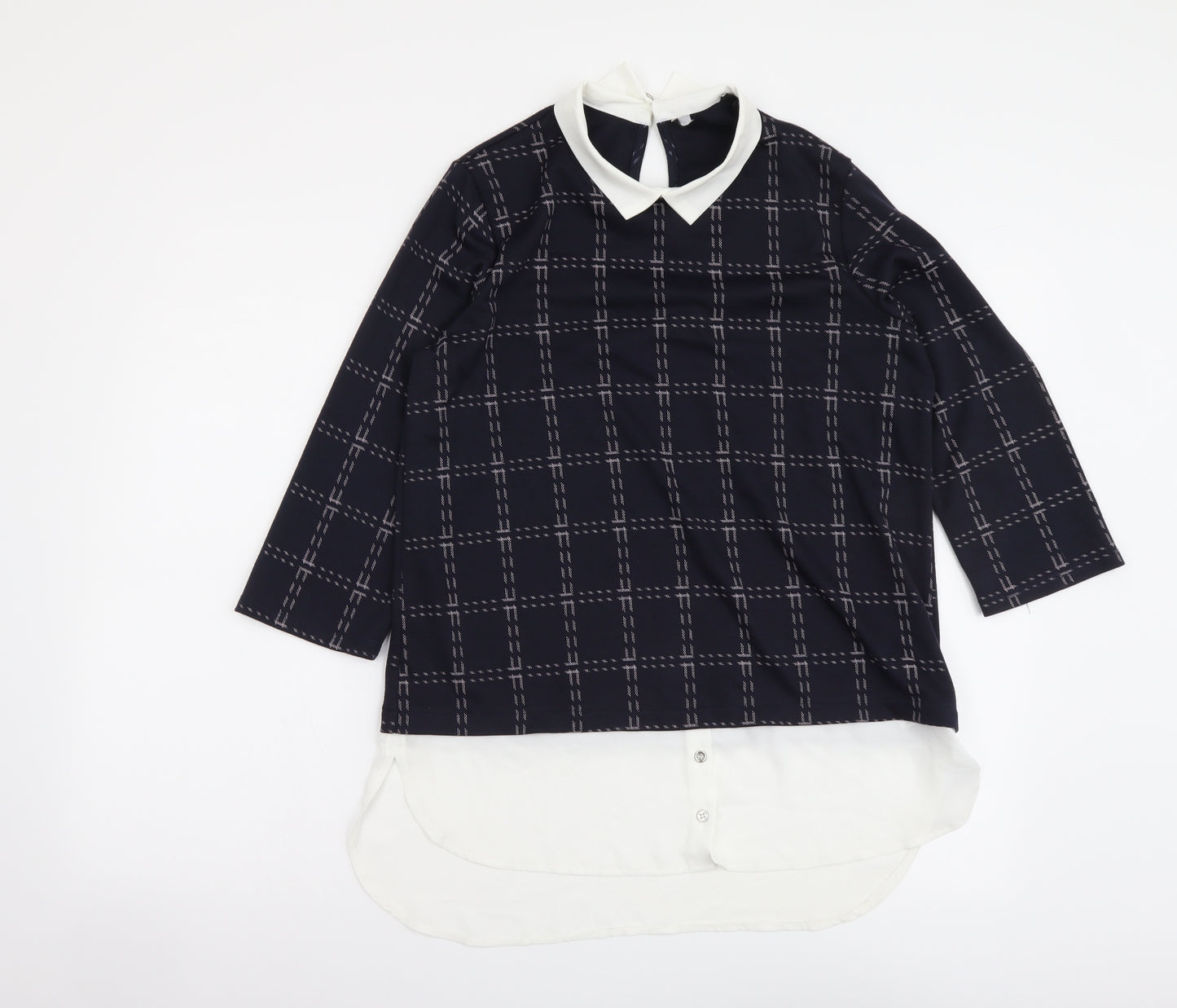 Dorothy Perkins Womens Blue Plaid Polyester Basic Blouse Size 12 Collared