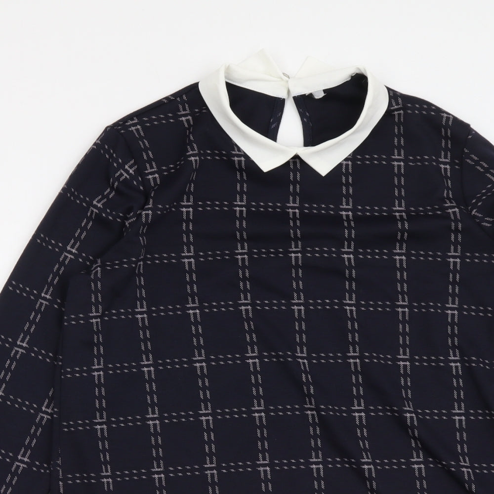 Dorothy Perkins Womens Blue Plaid Polyester Basic Blouse Size 12 Collared