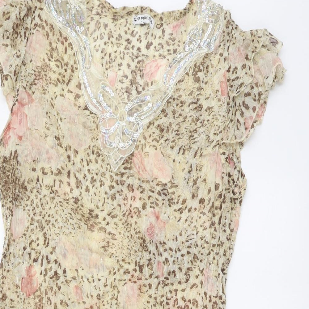 Gou Ping Womens Multicoloured Floral Polyester Basic Blouse Size L V-Neck