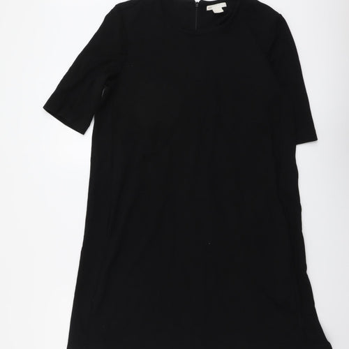 H&M Womens Black Viscose T-Shirt Dress Size S Round Neck Zip