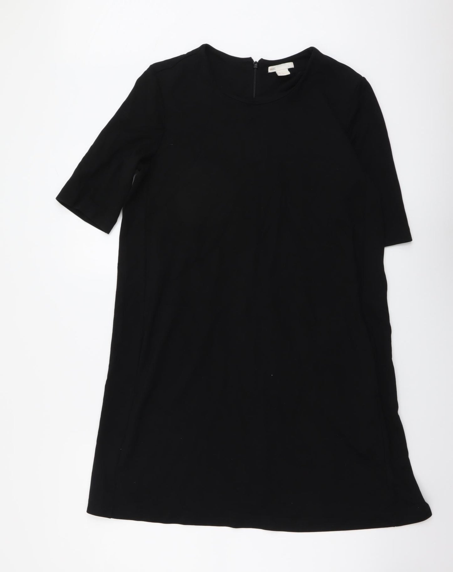 H&M Womens Black Viscose T-Shirt Dress Size S Round Neck Zip