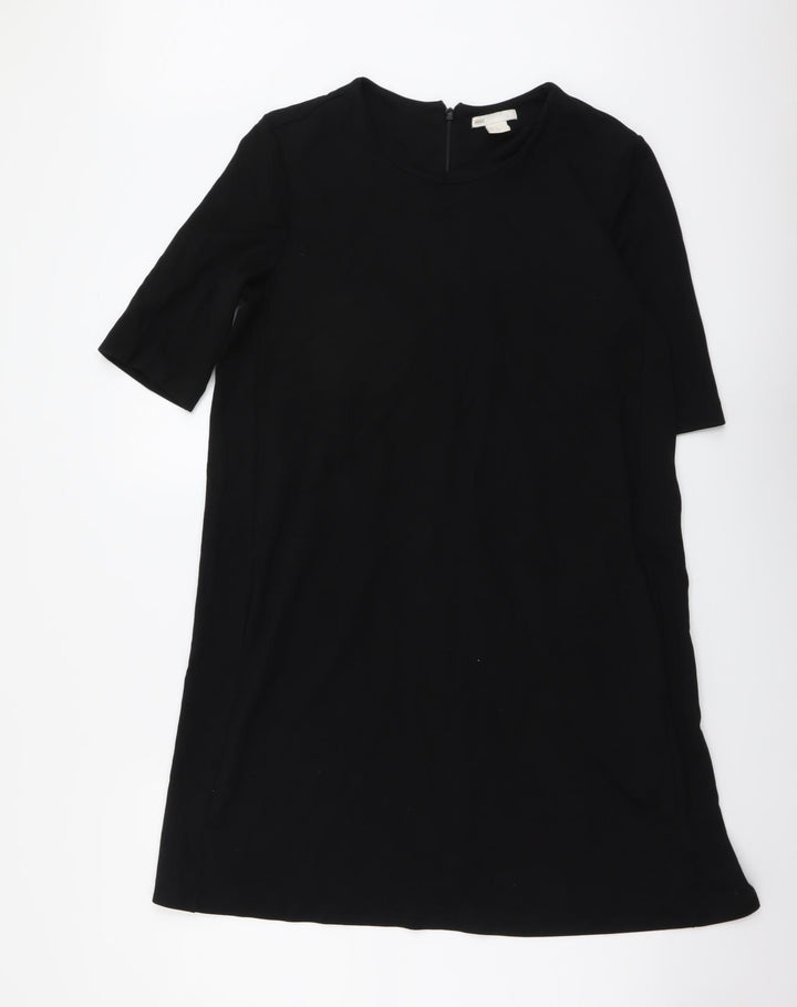 H&M Womens Black Viscose T-Shirt Dress Size S Round Neck Zip