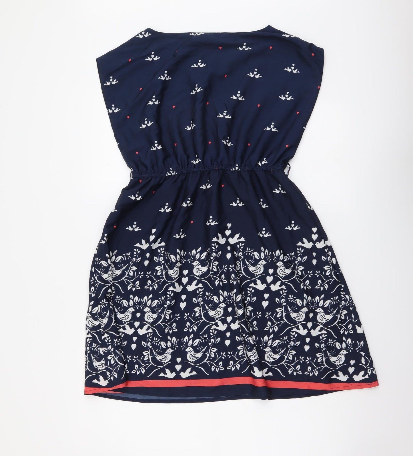 Mela London Womens Blue Geometric Polyester A-Line Size 12 Boat Neck Pullover - Bird Print