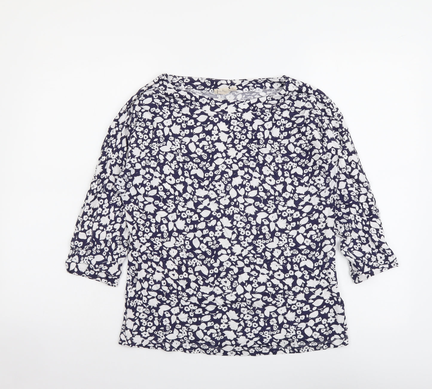 Phase Eight Womens Blue Floral Cotton Basic Blouse Size 10 Boat Neck