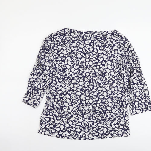 Phase Eight Womens Blue Floral Cotton Basic Blouse Size 10 Boat Neck