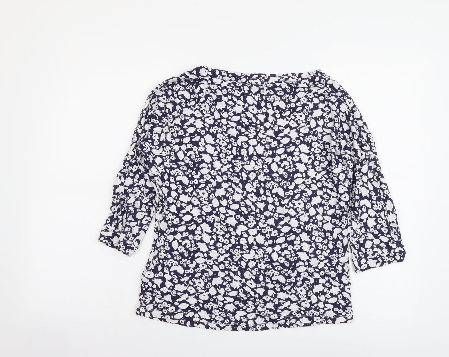 Phase Eight Womens Blue Floral Cotton Basic Blouse Size 10 Boat Neck